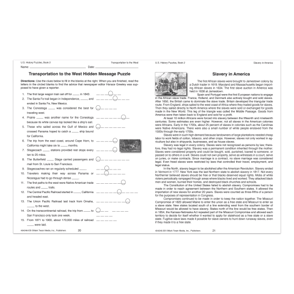 Assorted Publishers Mark Twain U.S. History Puzzles Book 2
