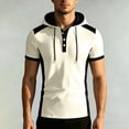 thumbnail image 4 of Qiyinn Men's Short Sleeve Hooded Henley Shirt,Casual Color Block Pullover Hoodie Breathable Summer Tops for Outdoor Beach, 4 of 5