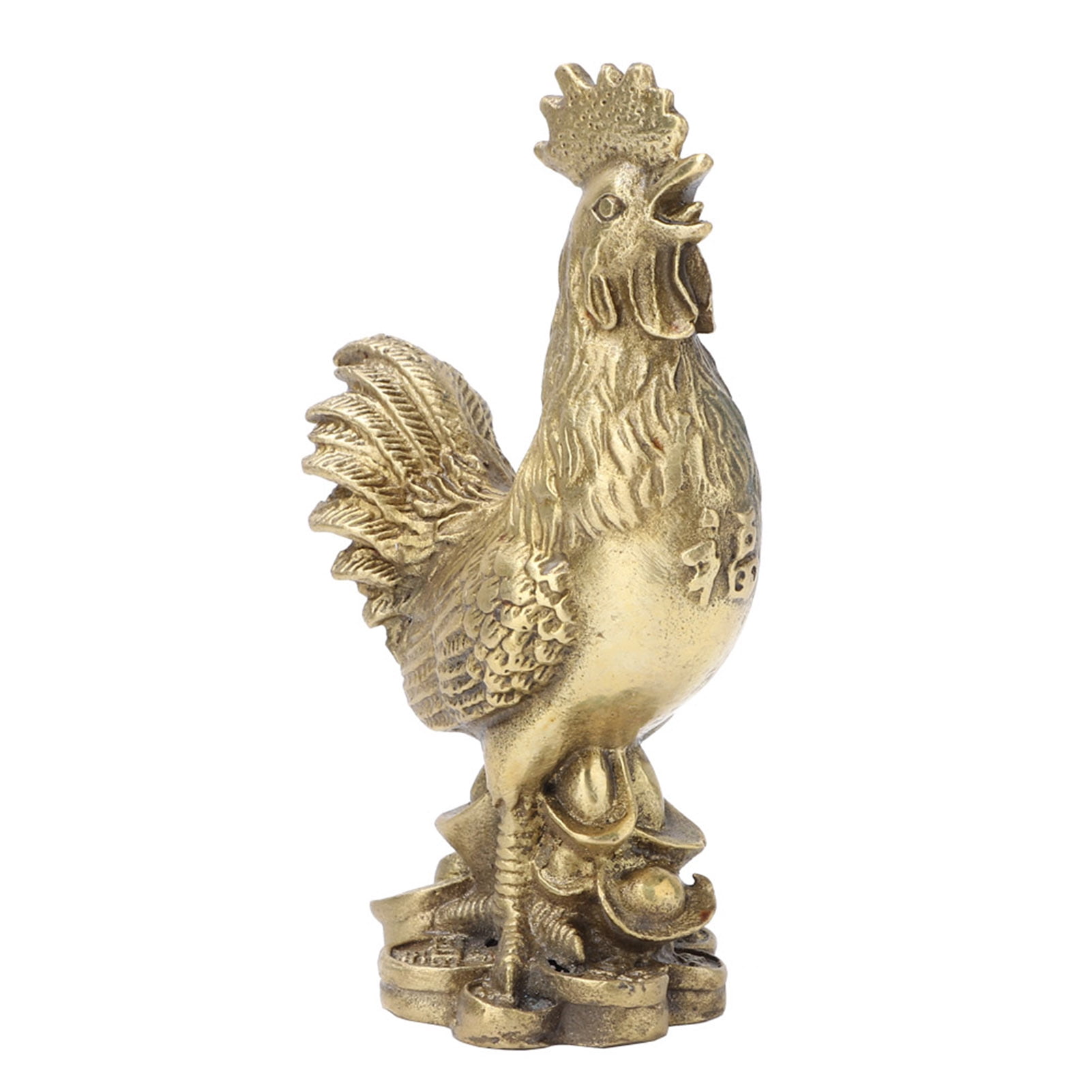 Feng Shui Rooster Chicken on Gold Figurine Brass Statue Wealth Fortune Abundance 