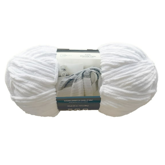 Mainstays Cozy Chenille Yarn, 220 yd, Arctic White, 100% Polyester, Bulky