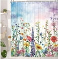 thumbnail image 2 of Farmhouse Rustic Boho Floral Shower Curtain, Colorful Watercolor Wildflower Flower Botanical Shower Curtain, Minimalist Aesthetic Floral Shower curtains for bathroom, with Hooks, 72x84IN(Colorful ), 2 of 5