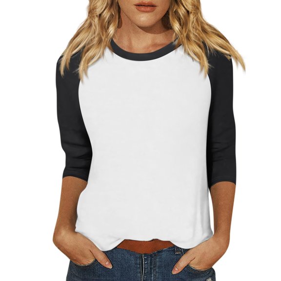 kaondbfi Summer Tops for Women Women's Crew Neck 3/4 Sleeve Printed T Shirt Casual Top Womens Essentials Fashion Clothing