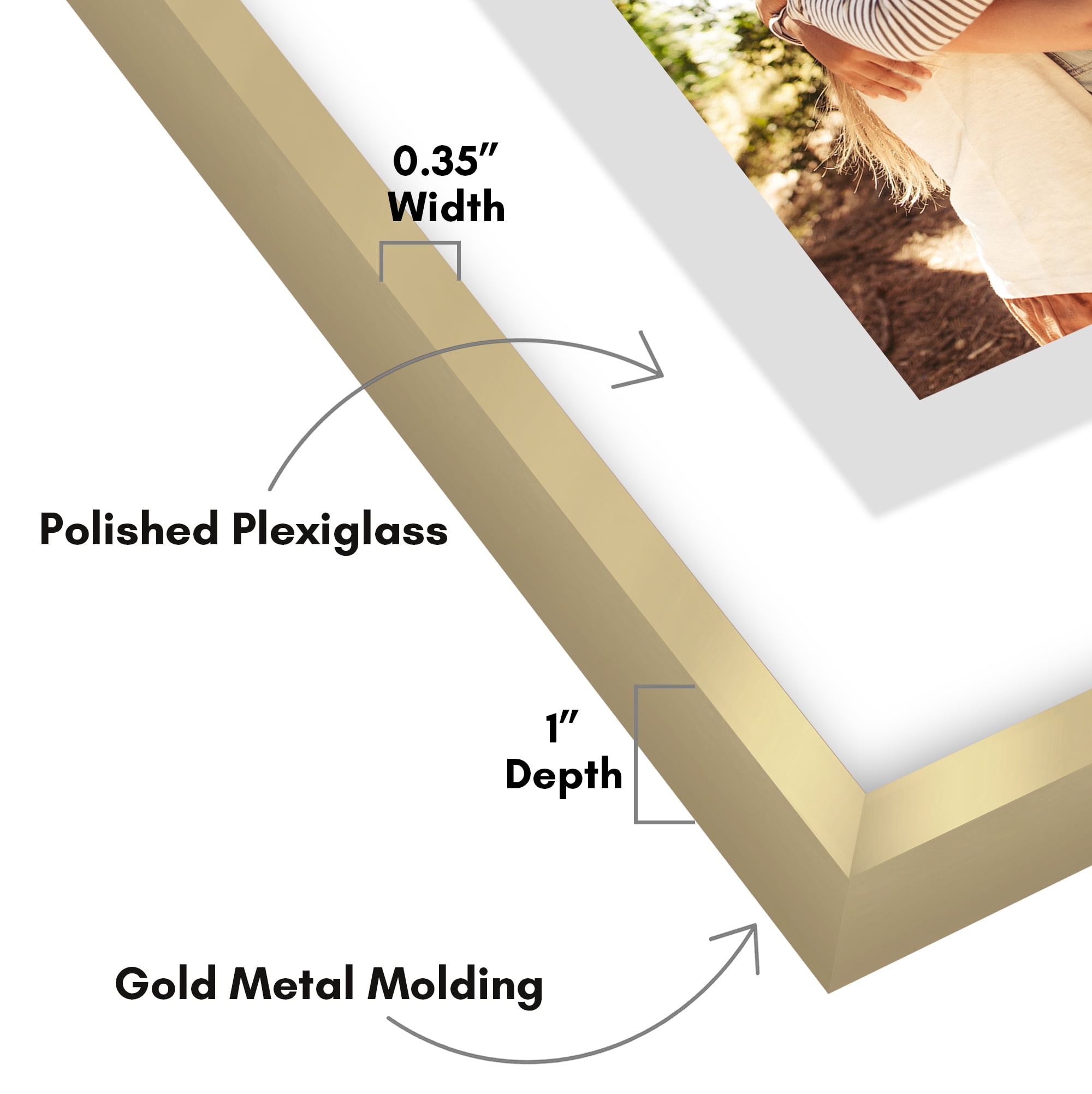 Americanflat 8x10 Picture Frame with Shatter-Resistant Glass Aluminum Floating Display Photo Signature - Gold