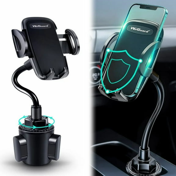 WeGuard Cup Holder Phone Mount, [Military-Grade, Super Stable] Adjustable Height Solid Long Gooseneck Cup Cell Phone Holder for Car Truck with Quick Swivel Compatible with iPhone 14 13 12 Pro Max