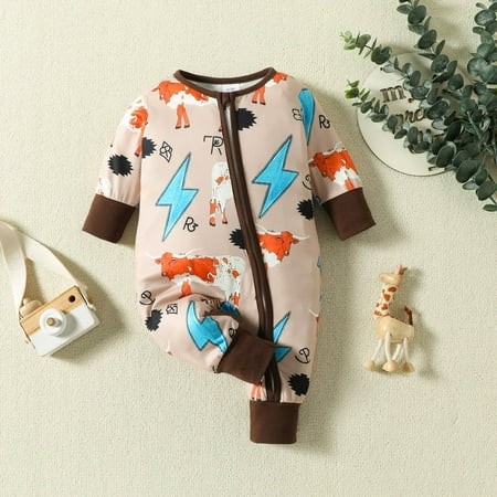 

Toddler Boys Rompers Summer Long Sleeve Bodysuits Cartoon Prints Onesie Jumpsuit