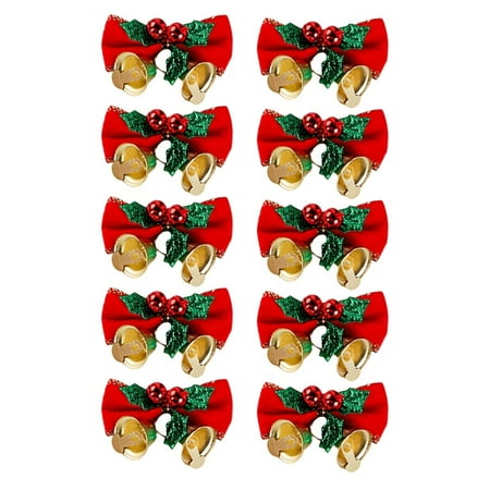 

HEVIRGO Christmas Bowknot 10Pcs Christmas Bowknot Golden/Green Leaf Metal Bells Anti-fade Reusable Bright Color Festival Props Polyester Xmas Tree Wreath Mini Bow Pendant for Party