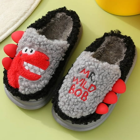 

Home Slippers Warm Dinosaur House Slippers For Men Winter Indoor Shoes Gray 42