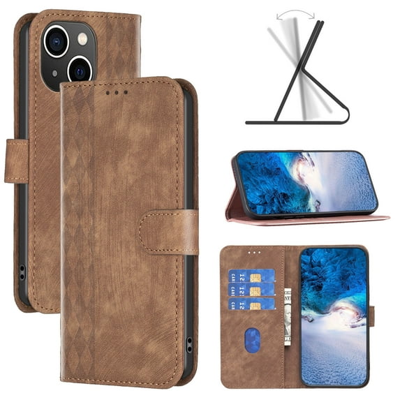 SaniMore Case for iPhone 14 (6.1" 2022), PU Leather Wallet with Card Slots Cash Pocket Magnetic Closure Flip Kickstand Shockproof TPU Full Body Protective Business Shell, Brown
