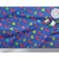 thumbnail image 2 of Soimoi Blue Modal Satin Fabric Santa Bag,Tree & Sleigh Christmas Printed Fabric 1 Yard 42 Inch Wide, 2 of 3