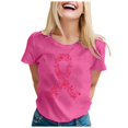 thumbnail image 2 of Womens Short Sleeve Top Pink Ribbon Printed Relax Fit Cancer T Shirt Crew Neck Casual Fashion Blouses Trendy 2025, 2 of 3