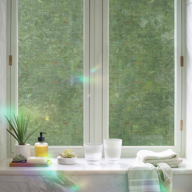Vintage Forest Green Window Privacy Film Rainbow Static Cling