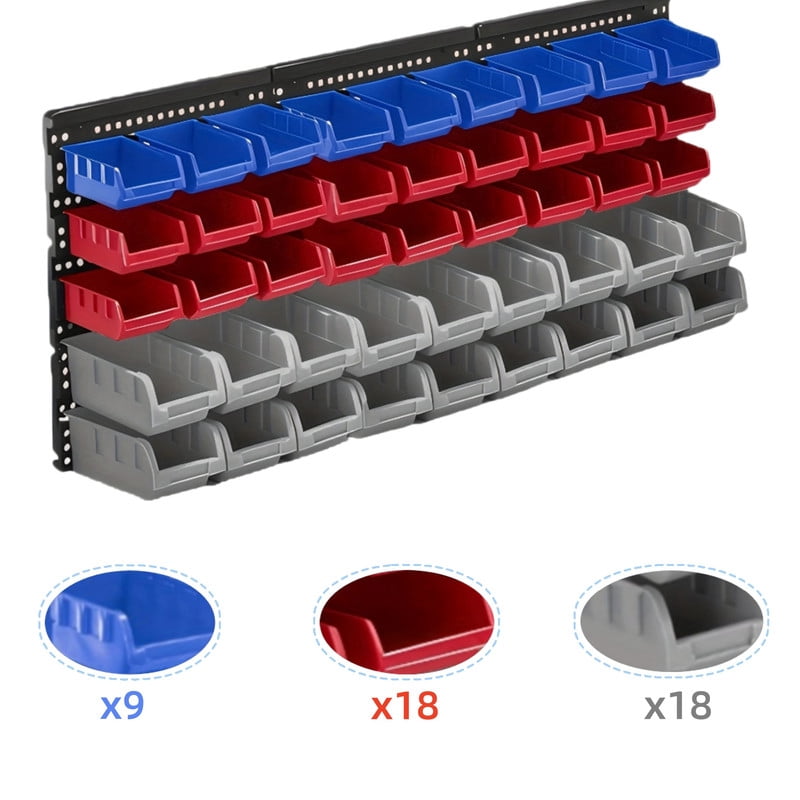 45 Pcs Wall Mounted Storage Bins with 3 Peg Boards Set, Garage Organizer Storage Shelf Unit