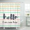 thumbnail image 1 of ABPHQTO Baby Milestone para niña niño letras de caligrafía Hola soy nuevo aquí cortinas de ducha de baño doradas 152x180 cm, 1 of 2