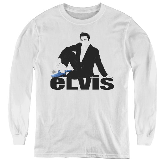 Elvis Presley Blue Suede Youth Long Sleeve T-Shirt White
