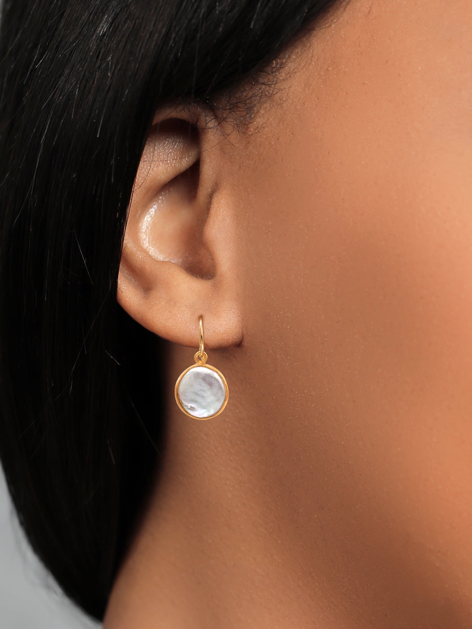 Gem Stone King 18K Yellow Gold Plated 12MM Cultured Freshwater Pearl French Wire Dangle Hook Earrings for Women