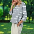 thumbnail image 6 of Womens Tops 3/4 Sleeve Printed Stripe Round Neck Casual T-shirt Loose Tops Gray L, 6 of 6