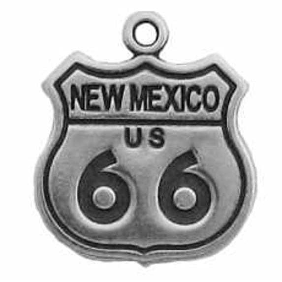 Sterling Silver 20" Unisex 1.5mm Box Chain New Mexico Route 66 Sign Pendant Necklace