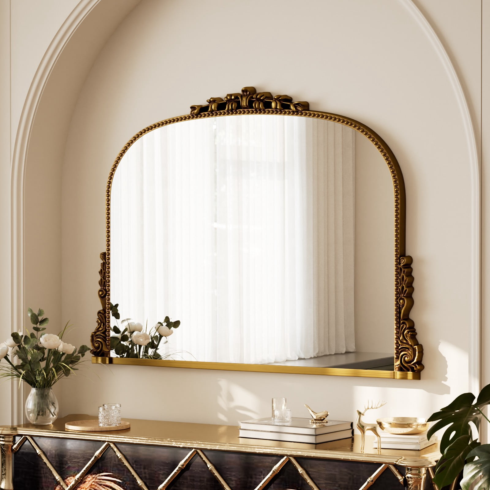 SHATTERVIEW 36"x 27" Bathroom Mirror Vintage Wall Mirror Arched Vanity Mirror Vintage Home Decor, Antique Gold
