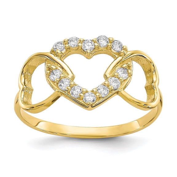 Diamond2Deal 10K Yellow Gold Cubic Zirconia Heart Ring for Women Size- 7.5