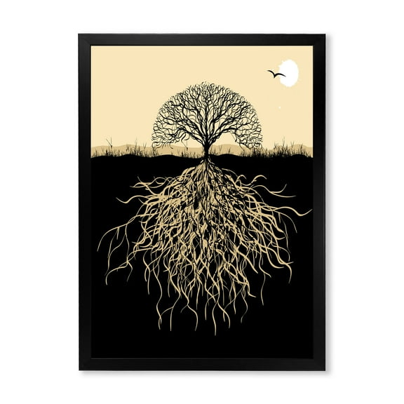 Designart 'Tree Silhouette With Underground Roots' Traditional Framed Art Print