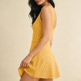 thumbnail image 5 of Women's Sweet Plaid Gingham Sleeveless Jumpsuits Tie Waist Wrap Skirt Overlay Shorts Rompers Summer Beach Vacation Outfits Loungewear Yellow, 5 of 7