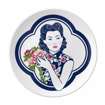 

Chinese Culture Flower Beauty Plate Decorative Porcelain Salver Tableware Dinner Dish