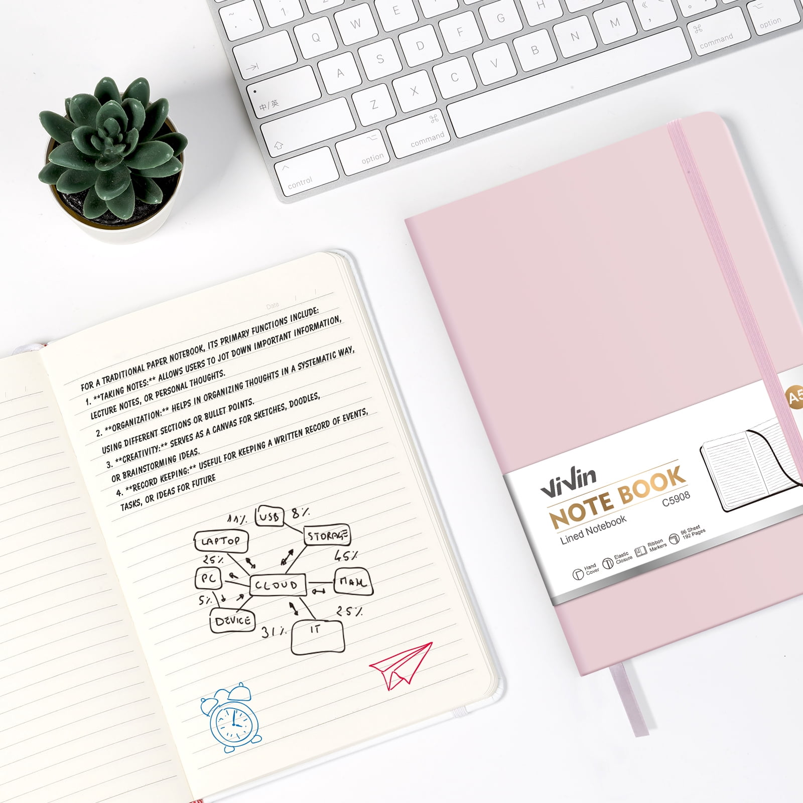 Vivin 8 Pack Lined Journal Notebooks for Writing, 192 Pages, 5.5 x 8.3 inch, Hardcover, Pink