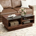 thumbnail image 3 of WAMPAT Table Basse Moderne, Table Centrale en Bois avec Verre Trempé et Grands Tiroirs de Rangement pour Salon, 43,2 Pouces, Brun, 3 of 7