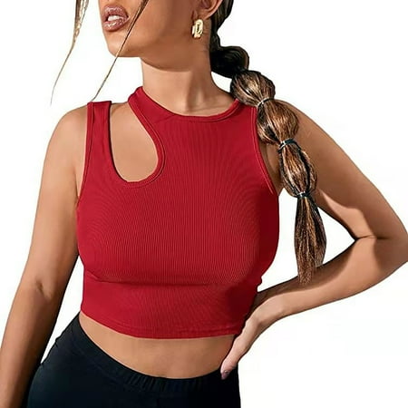 Female Seamless Tank Tops for Women Workout Linen Tank Tops for Women Loose fit Ladies Sexy Hollow Sleeveless Round Neck Solid Color Suspenders Tight Slim Slim Backless Vest Body Shaping Underwear S