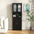 thumbnail image 4 of Costway 64.5" Tall Bathroom Cabinet with Tempered Glass Doors Adjustable Shelves Black, 4 of 10