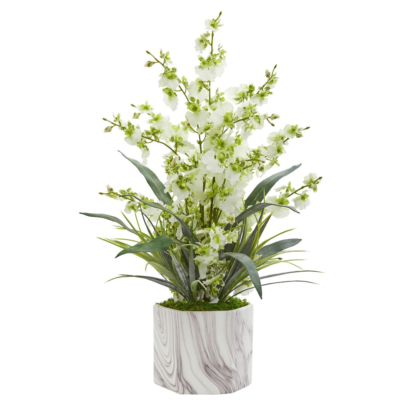 Nearly Natural Dancing Lady Orchid Artificial Arrangement in Marble Finished Vase