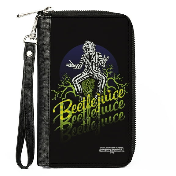 Warner Bros. Horror Movies Wallet, Zip Around, Beetlejuice Sitting on Tombstone Pose Trees, Vegan Leather
