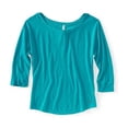 thumbnail image 1 of Aeropostale Camiseta gráfica de manga 3/4 metálica para mujer, verde, mediana, 1 of 1