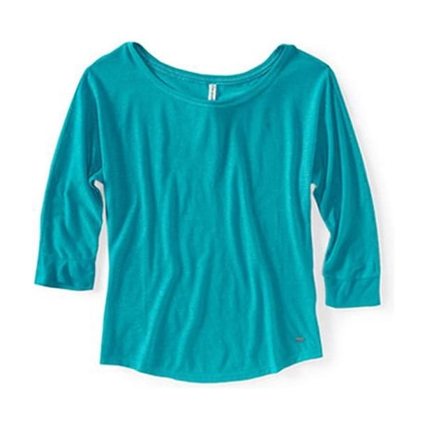 Aeropostale Camiseta gráfica de manga 3/4 metálica para mujer, verde, XS