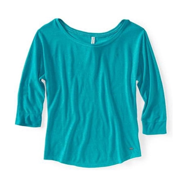 Aeropostale Camiseta gráfica de manga 3/4 metálica para mujer, verde, mediana