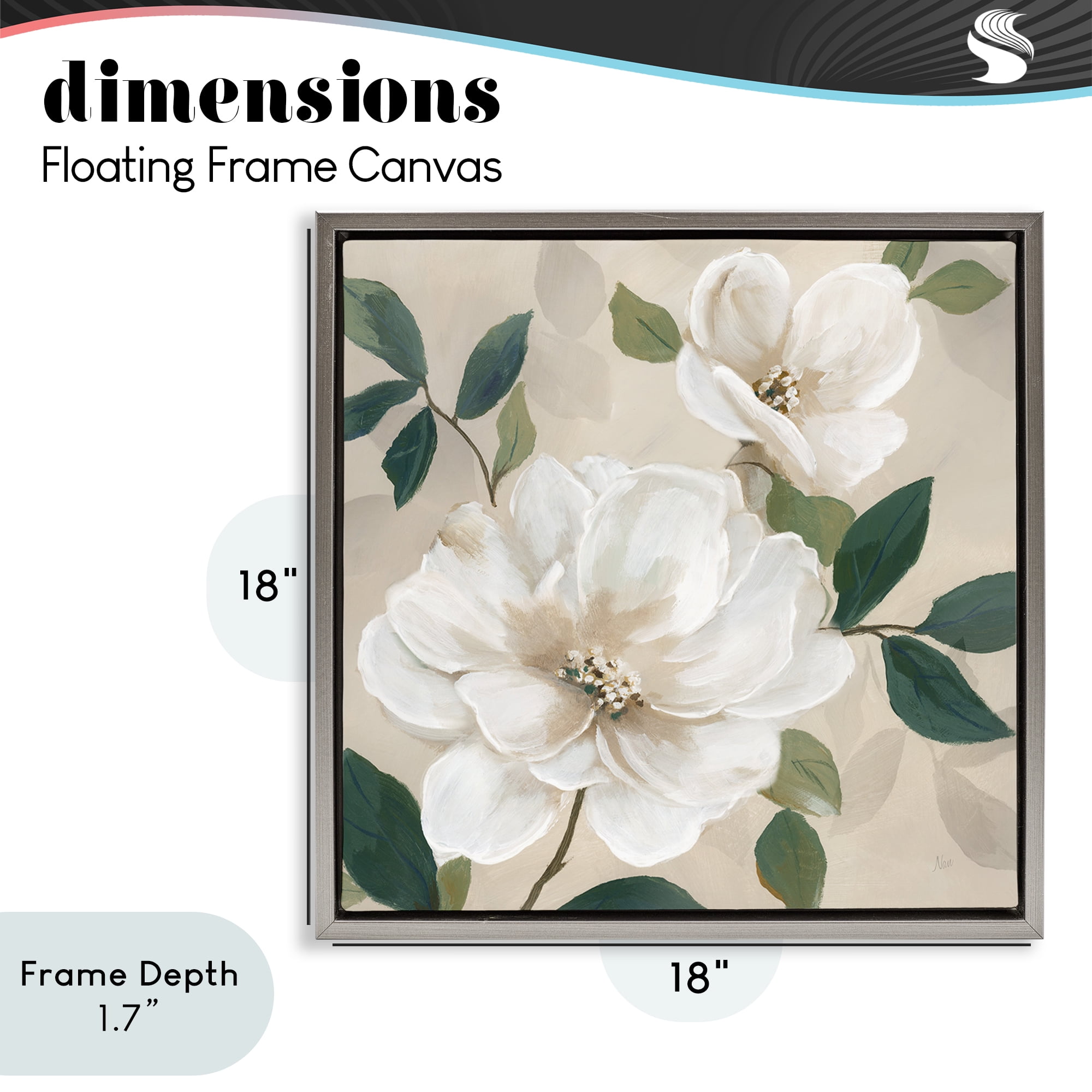 Stupell Industries Serene White Magnolia Study Gray Framed Floater Canvas Wall Art, design by Nan