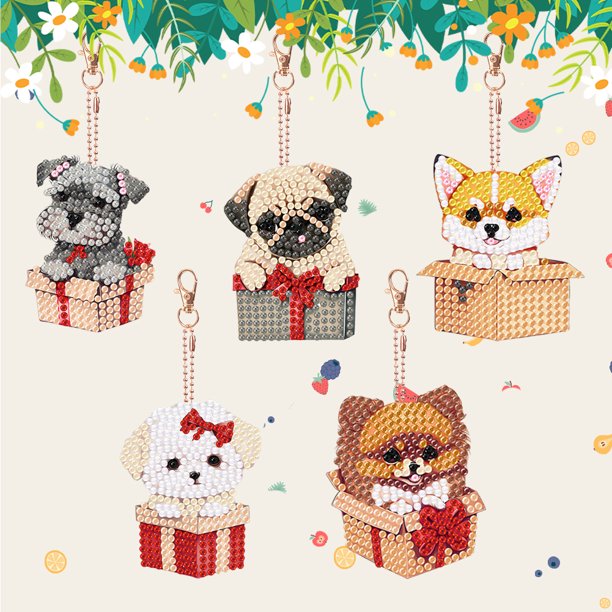 Llaveros de arte de diamantes DIY hechos a mano 5 uds llaveros de gemas regalo de decoración Animal Hugtrwg Para estrenar