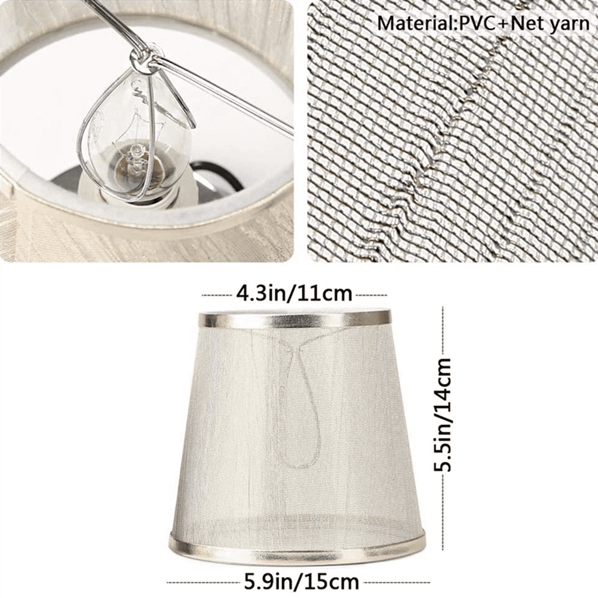 4 Pack Clip on Gauze Chandelier Lamp Shades Little Upright Wall Candle Light Lampshade (Gold)