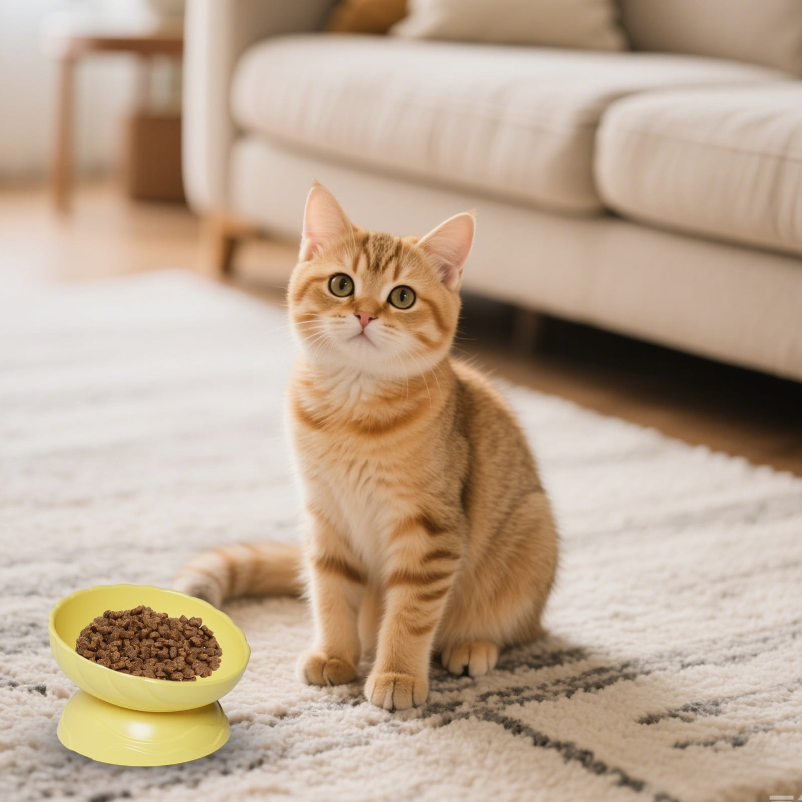 Elevated Cat Bowls Set – 6.1" Wide Ceramic Raised Cat Food & Water Bowls – 15° Tilted Whisker-Friendly Design – Dishwasher & Microwave Safe – Ideal for Indoor Cats & Small Dogs (Yellow, Durable Gift)