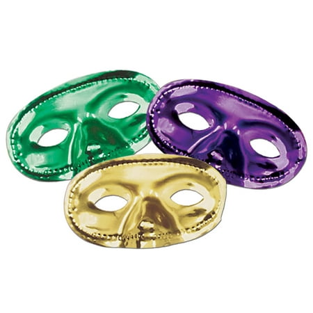 Club Pack of 24 Elastic Attached Metallic Green, Purple and Gold Mardi Gras Masquerade Half Masks