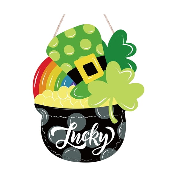 L St. Patrick'S Day Rainbow Door Sign, Trefoil Decor, Wooden Welcome Plaque With Lucky Script And Rainbow Design, For Front Door And Holiday Decoration, 11.81X11.81 In 0.287 Lb