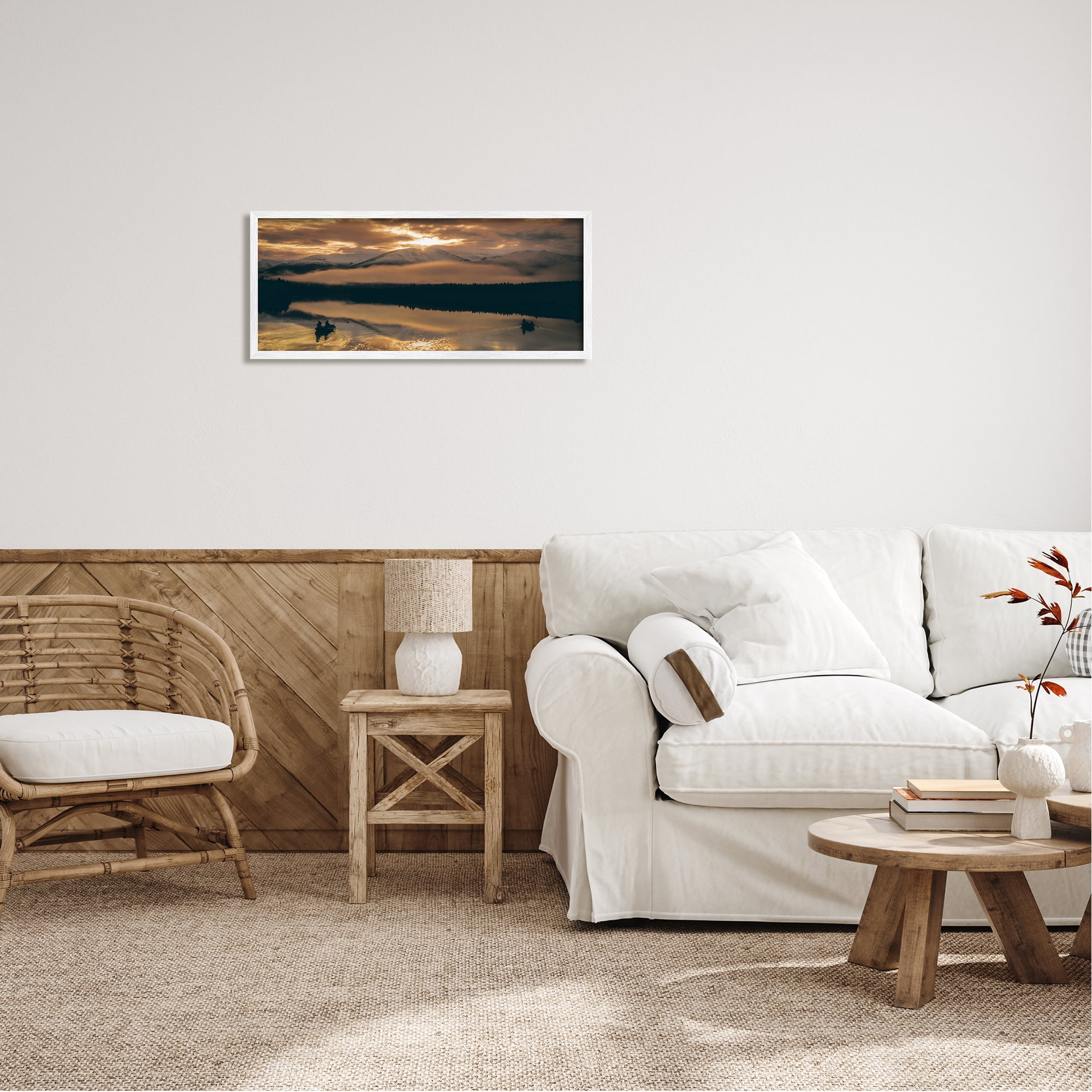 Stupell Industries Cloudy Sunset Boaters Landscape Photography White Framed Art Print Wall Art, 30 x 13