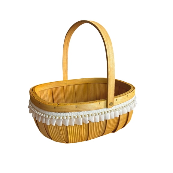 Zeyigg Handmade Rattan Woven Shopping Basket, Outdoor Picnic Basket Vegetable Picking Basket, Old-Fashioned Handled Tote for Flowers ,A