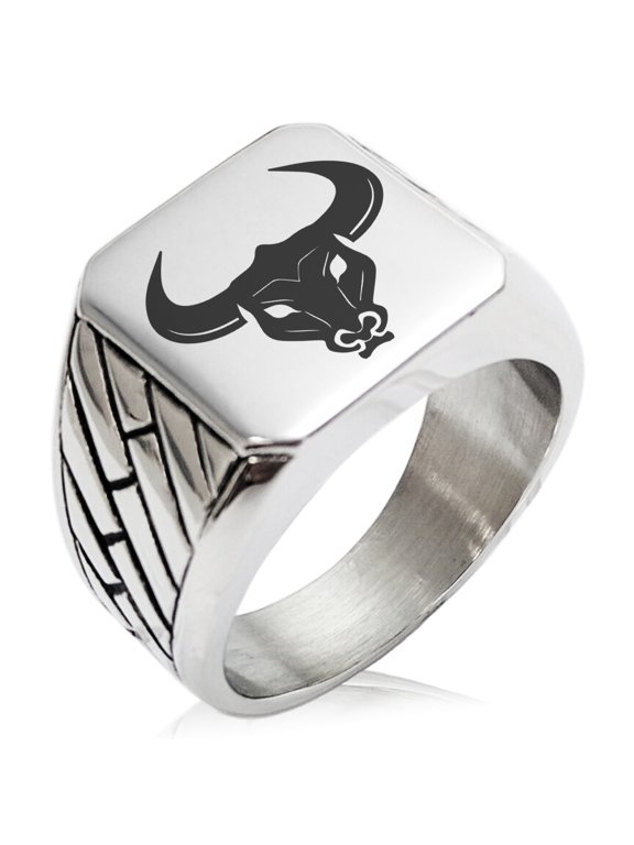 Stainless Steel Greek Mythology Minotaur Geometric Pattern Biker Style Polished Ring