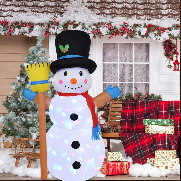 Jinsinto Giant Inflatable Christmas Decorations Snowman Outdoor, 4.4FT Blow Up Yard Decorations Build-in Colorful Rotating Led Lights Christmas Snowman Gift