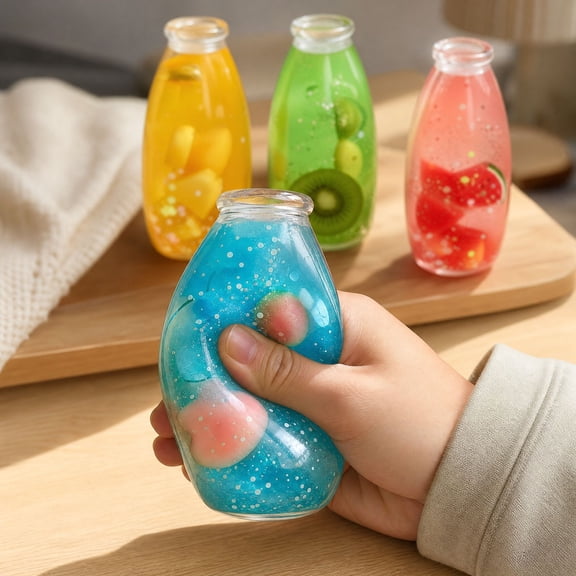 Bottle-Shaped Squishy, Fruit Milk Bottle Sensory Fidget Toy for Relaxation, Fun for Party and Stocking Stuffers(Random Style)