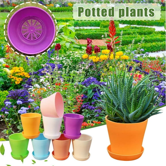 Clearance！Plastic Planters,Indoor Flower Plant Pots,Medium Flower Seedlings Nursery Pot/Planter/Flower Pot with Pallet, Modern Decorative Gardening Containers