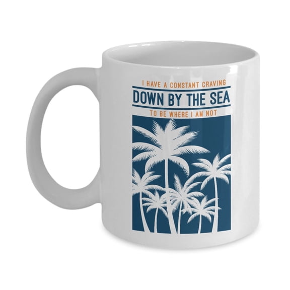 Graphic Down By The Sea With Silhouette Of Coconut Trees Coffee & Tea Gift Mug For Men & Women Beach Bums And Beach Lovers