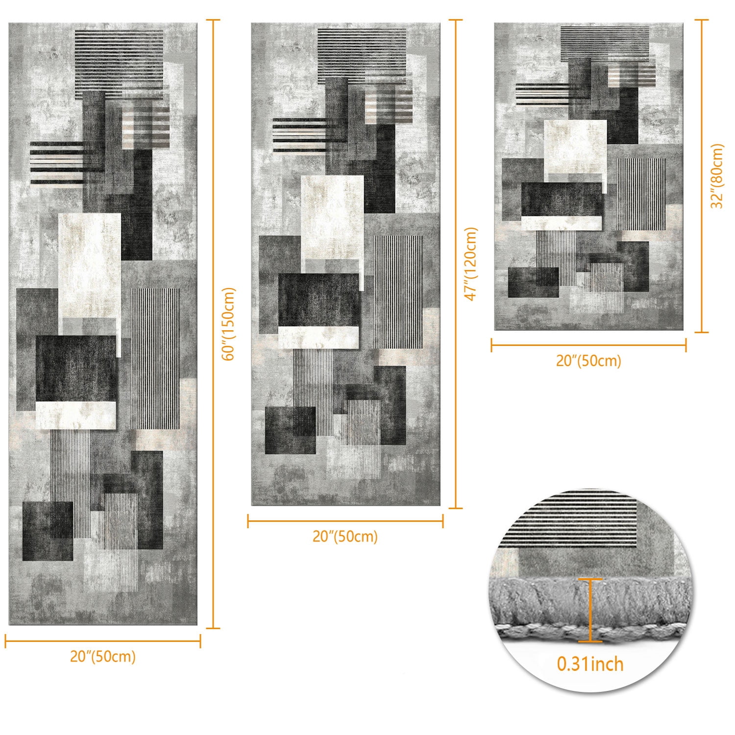 3 Piece Kitchen Rug Set, Non-Slip And Washable, Abstract Pattern Kitchen Hallway Rug, Soft And Comfortable, Suitable For Sinks, Floors, Entrances, Hallways and Bathrooms
