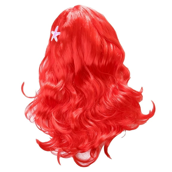 Princess Ariel for Girls' Wig Female Red Curly Wig w/Starfish Hairpin Halloween Outfit Fit for 2-8Y
